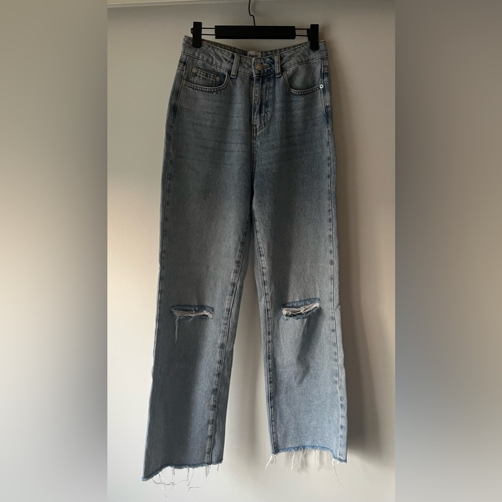 Princess Polly Light Blue Distressed Straight Leg Jeans